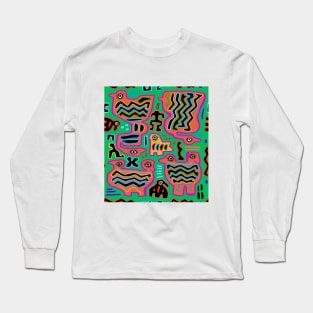 Loco Pajaros con Dos Cabezas - Kuna Indian Mola Long Sleeve T-Shirt